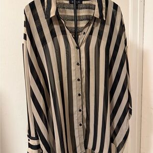 Othr Black and Cream Vertical Stripe Button-Up Blouse